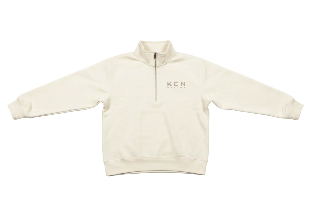 Ken Divine Quarter Zip in cream on white background, front view