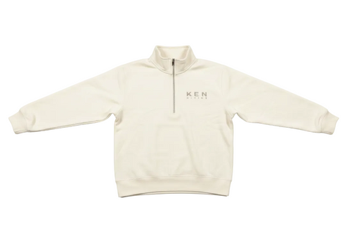 Ken Divine Quarter Zip in cream on white background, front view